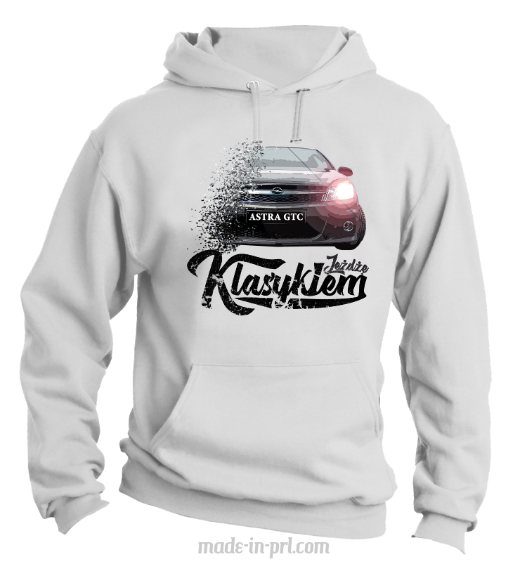 Jeżdżę Klasykiem OPEL Astra GTC - bluza męska z kapturem biała