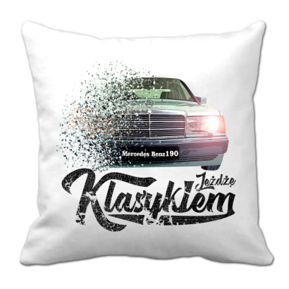 Jeżdżę klasykiem Mercedes Benz 190 - poduszka biała 40x40cm