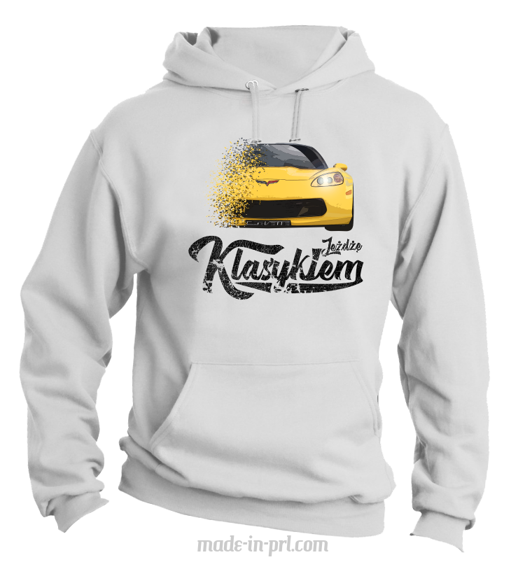 Jeżdżę klasykiem Corvette Żółty Sport - bluza męska z kapturem biała
