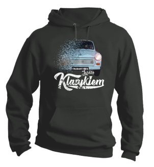 Bluza szara z kapturem męska z nadrukiem Trabant 601
