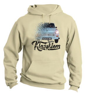 Bluza beżowa z kapturem męska z nadrukiem Trabant 601