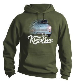 Bluza khaki z kapturem męska z nadrukiem Trabant 601