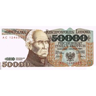 KUBEK Z BANKNOTEM 50000 ZŁ STANISŁAW STASZIC PRL 1989 R - 2