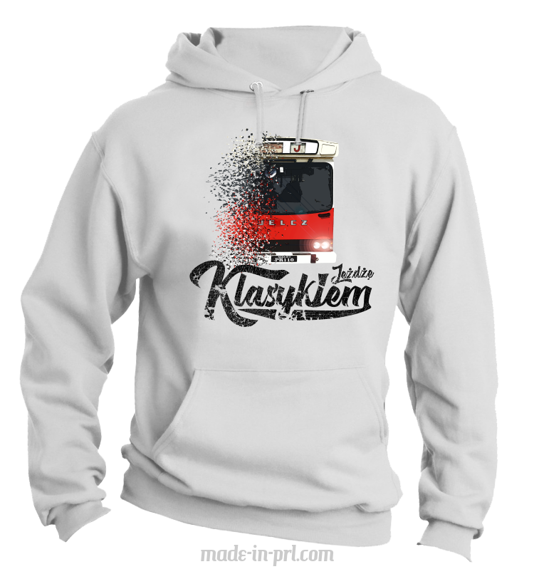 Jeżdżę klasykiem Jelcz Berliet PR110 - bluza męska z kapturem biała
