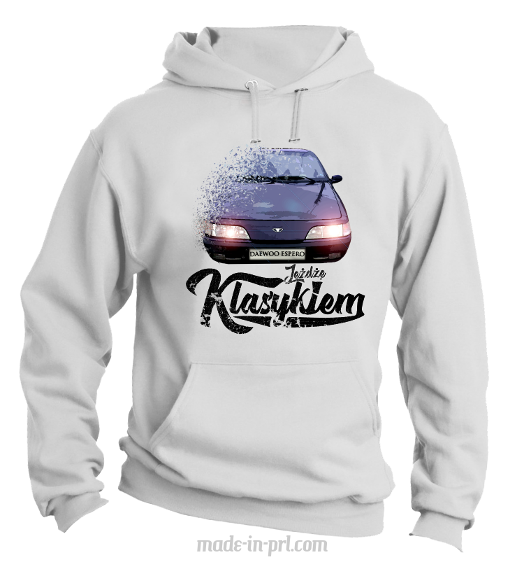 Jeżdżę Klasykiem DAEWOO Espero - bluza męska z kapturem biała