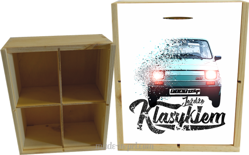Jeżdżę klasykiem FIAT 126p - skrzynka drewniana 4 przegródki