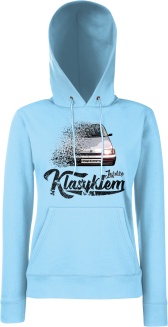 Jeżdżę klasykiem CINQUECENTO - bluza damska z kapturem błękitna