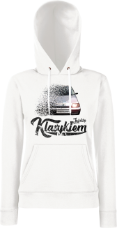 Jeżdżę klasykiem CINQUECENTO - bluza damska z kapturem biała