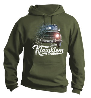 Jeżdżę klasykiem UAZ 469 - bluza męska z kapturem khaki