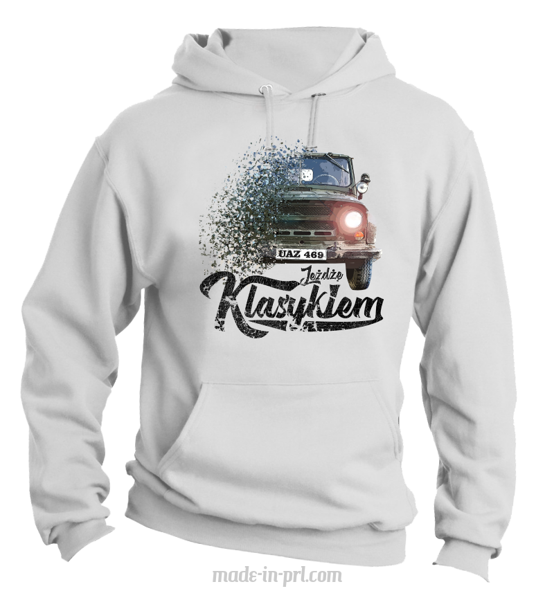 Jeżdżę klasykiem UAZ 469 - bluza męska z kapturem biała