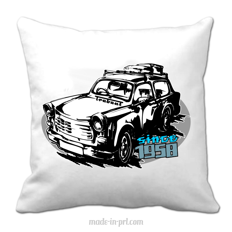 Trabant since 1958 Wakacje - poduszka biała 40x40cm