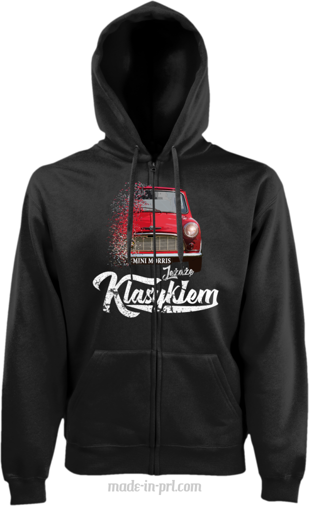 Jeżdżę klasykiem Mini Morris - bluza męska kaptur na zamek czarna