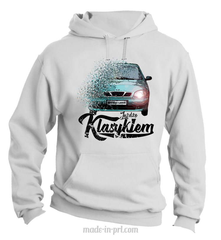 Jeżdżę Klasykiem DAEWOO LANOS - bluza męska z kapturem biała