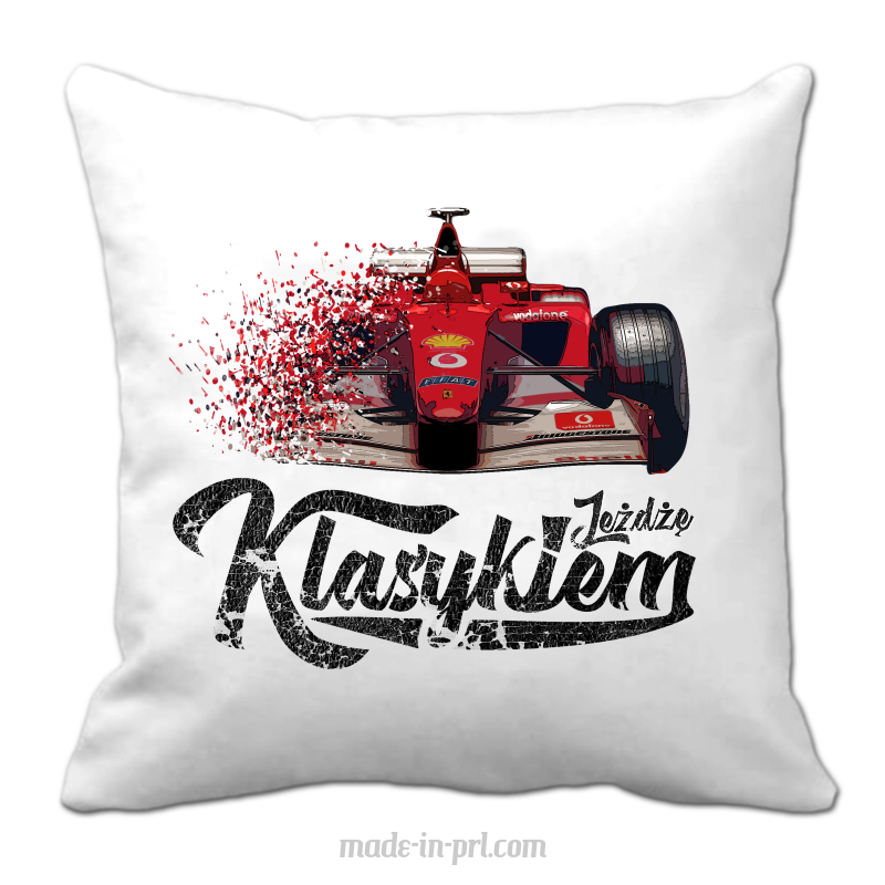 Jeżdżę klasykiem Formuła 1 - poduszka biała 40x40cm