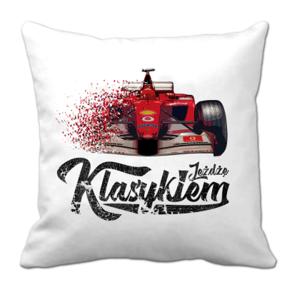 Jeżdżę klasykiem Formuła 1 -  poduszka biała 40x40cm