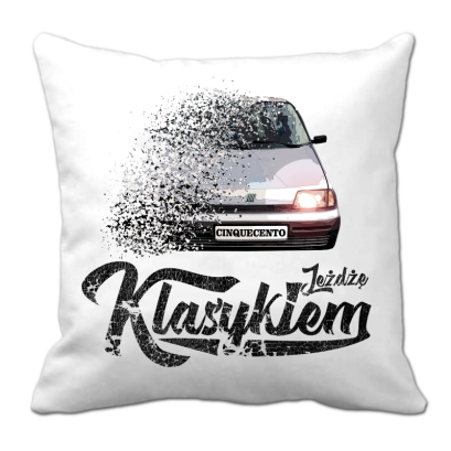 Jeżdżę klasykiem CINQUECENTO -  poduszka biała 40x40cm