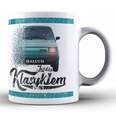Jeżdżę klasykiem Fiat 126p Zielony Maluch - kubek biały ceramiczny 330ml