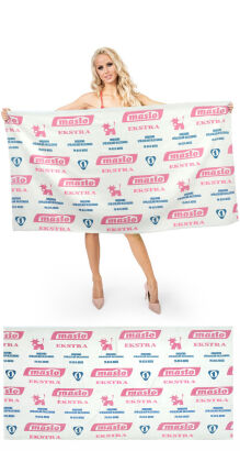 Ręcznik Masło Extra z PRL Okręgowa Spółdzielnia Mleczarska rozmiar 76x152cm