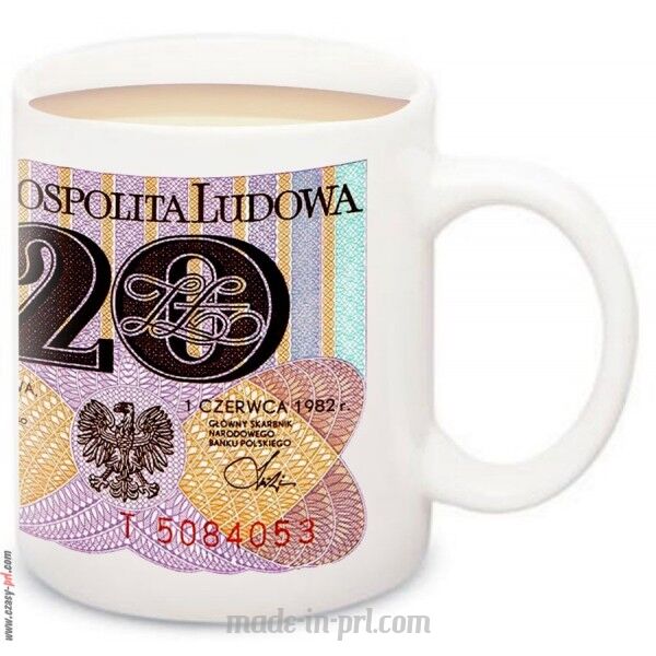 KUBEK Z BANKNOTEM 20 ZŁ PRL BANKNOTY ROMUALD TRAUGUTT 1982