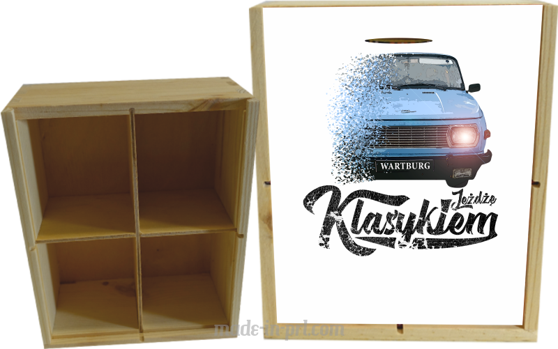 Jeżdżę klasykiem Wartburg - skrzynka drewniana 4 przegródki