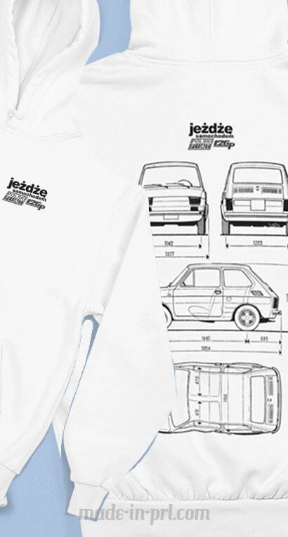 Jeżdżę samochodem Polski Fiat 126p dwustronna Projekt techniczny -  bluza męska kangurka