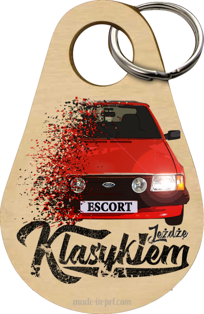 Jeżdżę klasykiem Ford Escort Stary - Drewniany brelok do kluczy