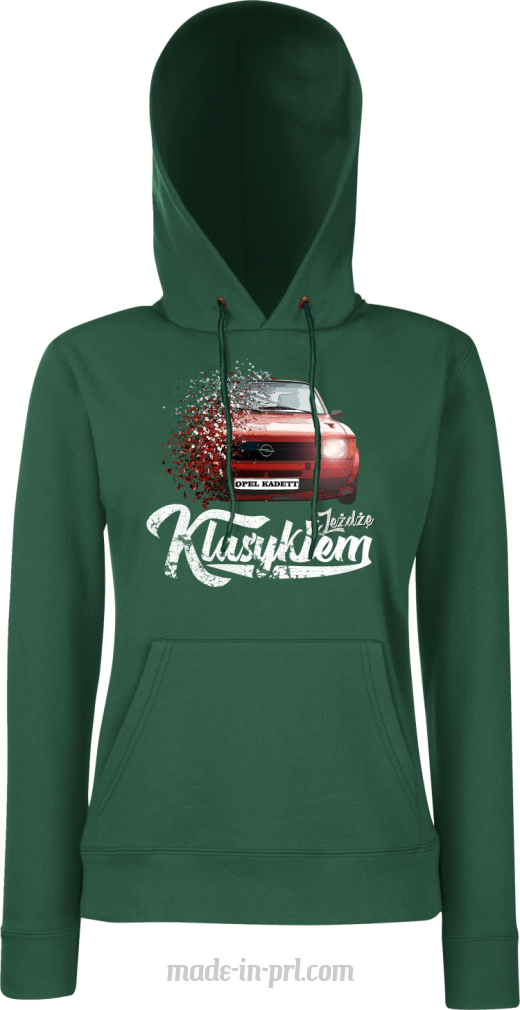 Jeżdżę klasykiem OPEL Kadett - bluza damska z kapturem butelkowa