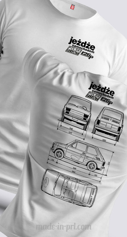 Jeżdżę samochodem Polski Fiat 126p dwustronna Projekt techniczny -  koszulka męska 