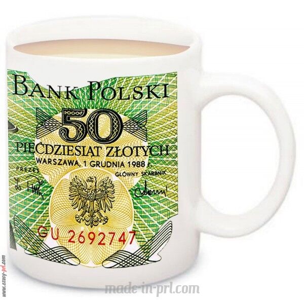 KUBEK Z BANKNOTEM 50 ZŁ KAROL ŚWIERCZEWSKI PRL 1988 POLSKA