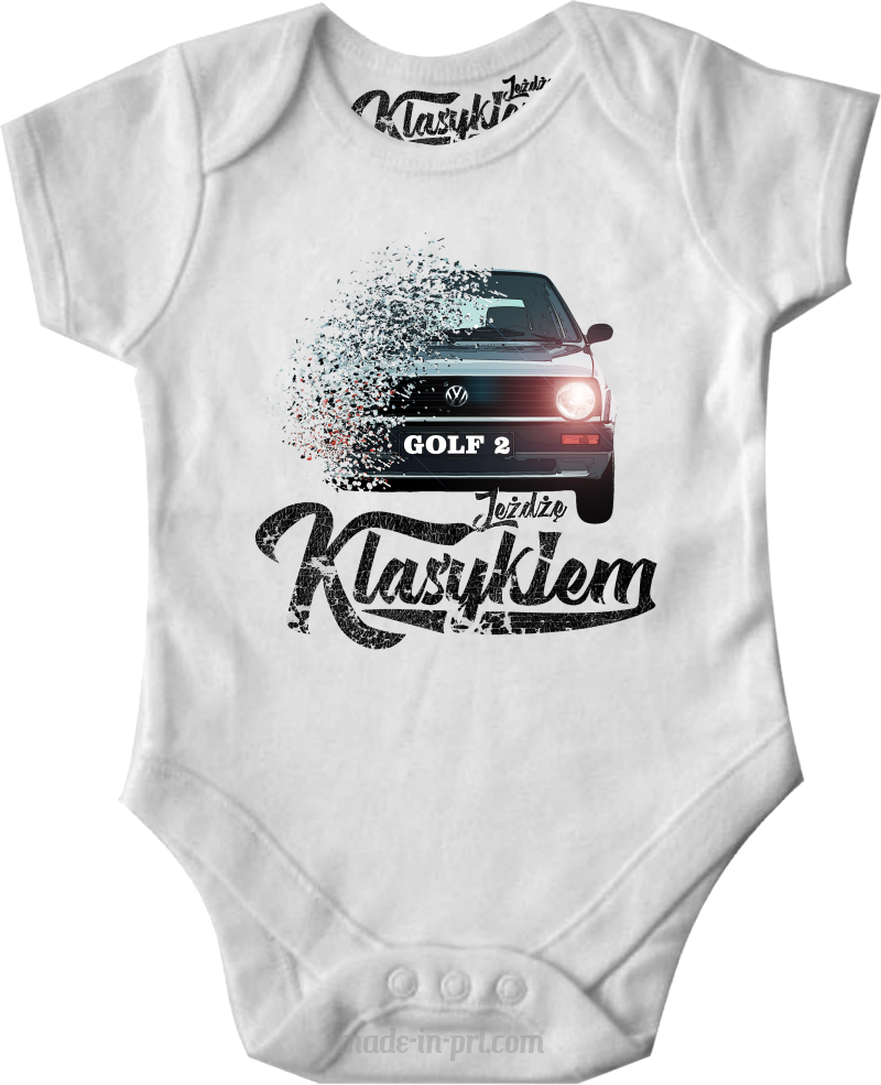 Jeżdżę klasykiem GOLF 2 - body dziecięce białe
