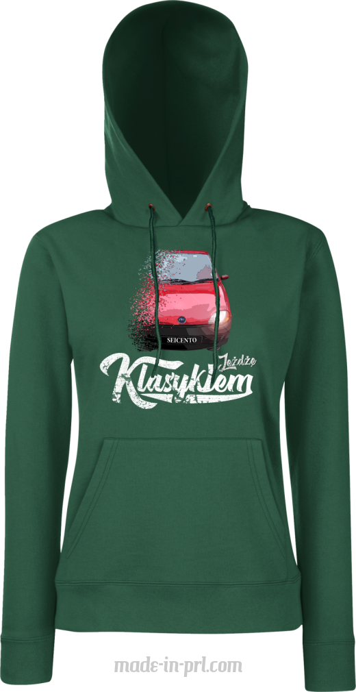 Khaki bluza damska z kapturem i nadrukiem - SEICENTO 