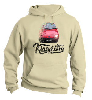 Beżowa bluza męska z kapturem z nadrukiem - SEICENTO 