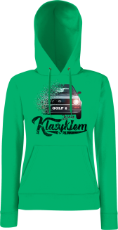 Jeżdżę klasykiem GOLF 2 - bluza damska z kapturem zielona