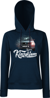 Jeżdżę klasykiem GOLF 2 - bluza damska z kapturem granatowa