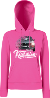 Jeżdżę klasykiem GOLF 2 - bluza damska z kapturem różowa