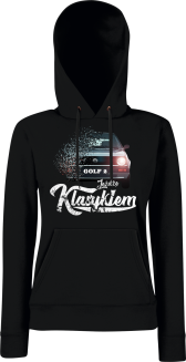 Jeżdżę klasykiem GOLF 2 - bluza damska z kapturem czarna