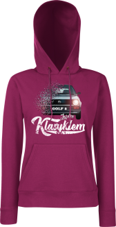 Jeżdżę klasykiem GOLF 2 - bluza damska z kapturem burgundowa