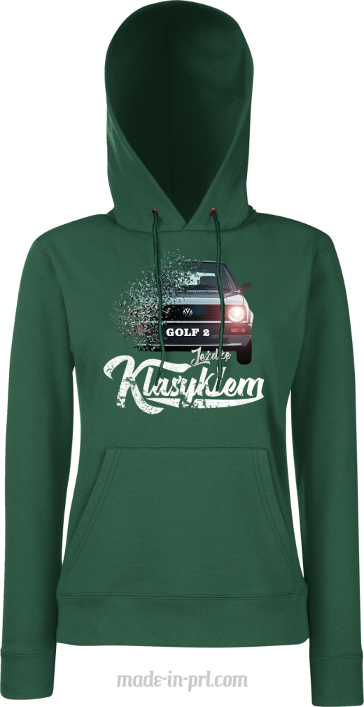 Jeżdżę klasykiem GOLF 2 - bluza damska z kapturem butelkowa