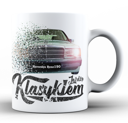 Jeżdżę klasykiem Mercedes Benz 190 - kubek biały ceramiczny 330ml