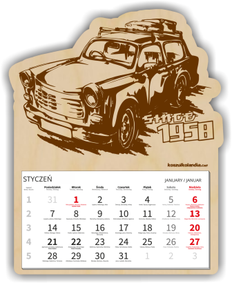 Kalendarz Trabant Since 1958 retro - drewniany sklejka 3mm z  grawerem