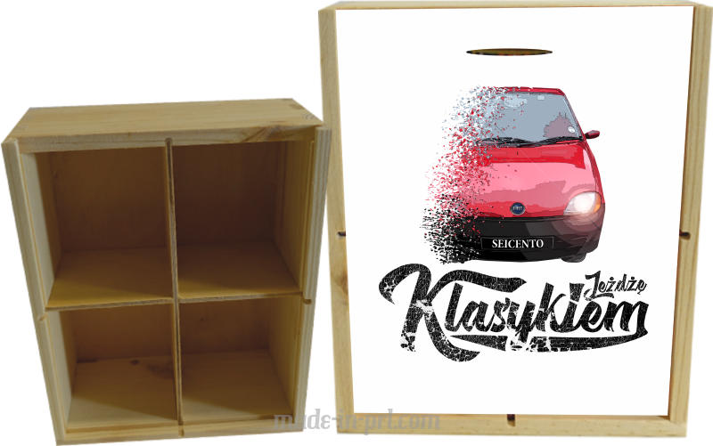 Jeżdżę klasykiem SEICENTO - skrzynka drewniana 4 przegródki