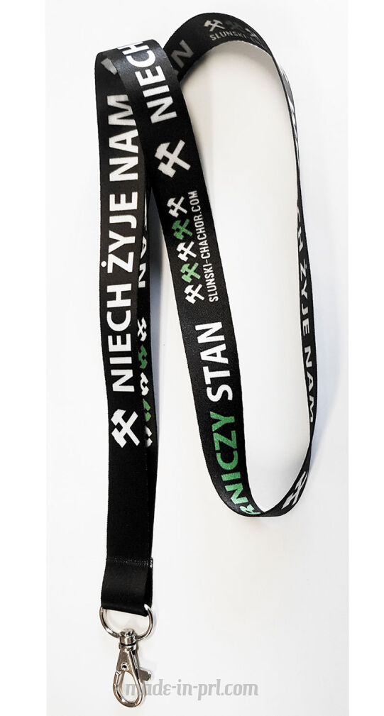 Smycz Niech żyje nam górniczy stan czarna 2cm dwustronna z karabińczykiem