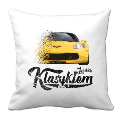 Jeżdżę klasykiem Corvette Żółty Sport - poduszka biała 40x40cm