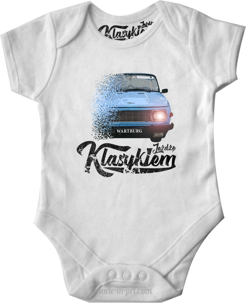 Jeżdżę klasykiem Wartburg - body dziecięce białe