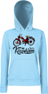 Jeżdżę klasykiem Motorynka Komar - bluza damska z kapturem błękitna