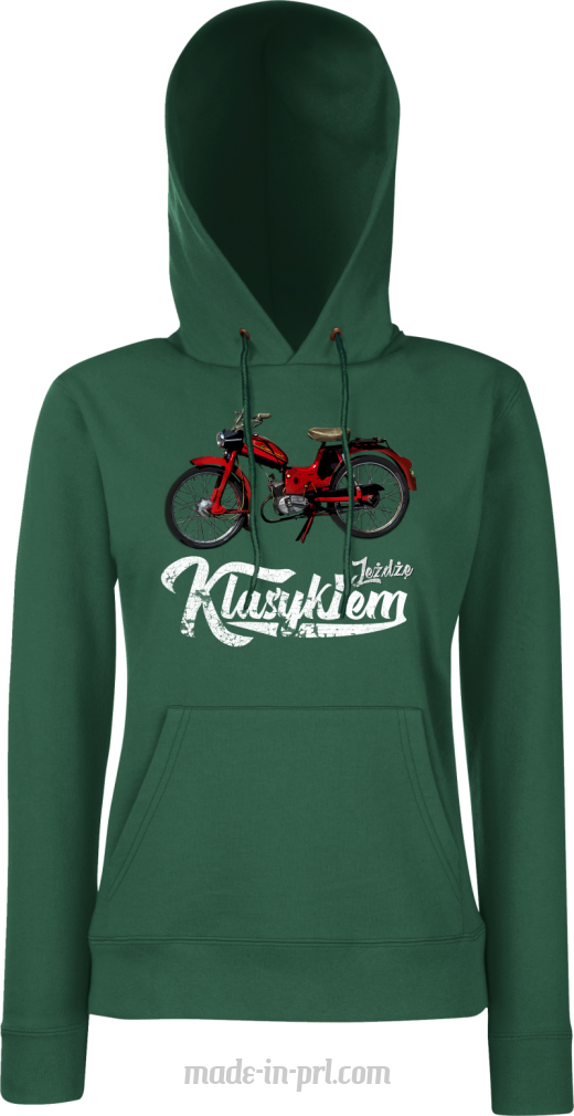 Jeżdżę klasykiem Motorynka Komar - bluza damska z kapturem butelkowa