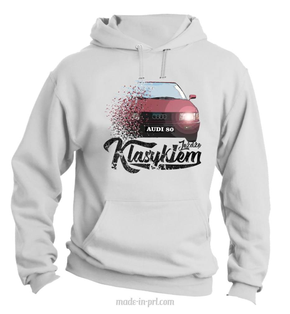 Jeżdzę klasykiem Audi 80 - bluza męska z kapturem biała