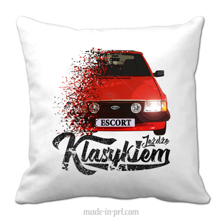 Jeżdżę klasykiem Ford Escort Stary - poduszka biała 40x40cm