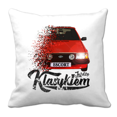 Jeżdżę klasykiem Ford Escort Stary - poduszka biała 40x40cm