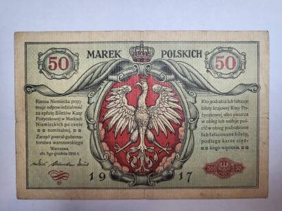 Banknot 50 Marek Polskich 1917 r 9 Grudnia
